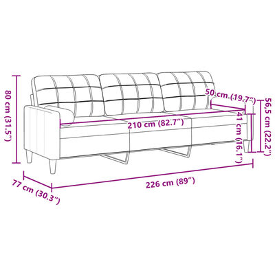 vidaXL Sofa 3-Sitzer mit Zierkissen Dunkelgrau 210 cm Stoff