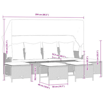 vidaXL 5-tlg. Garten-Sofagarnitur mit Kissen Beige Poly Rattan