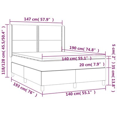 vidaXL Boxspringbett mit Matratze & LED Dunkelblau 140x190 cm Samt