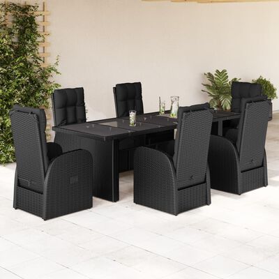 vidaXL 7-tlg. Garten-Essgruppe mit Kissen Schwarz Poly Rattan