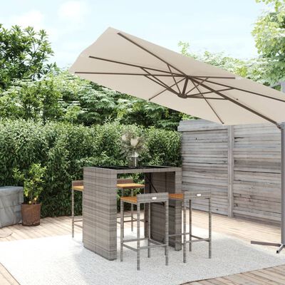 vidaXL 5-tlg. Gartenbar-Set Grau Poly Rattan & Massivholz Akazie