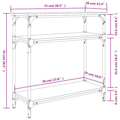 vidaXL Konsolentisch Grau Sonoma 75x29x75 cm Holzwerkstoff