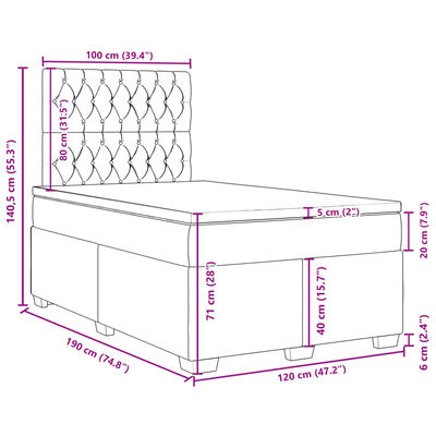 vidaXL Boxspringbett mit Matratze Blau 120x190 cm Samt