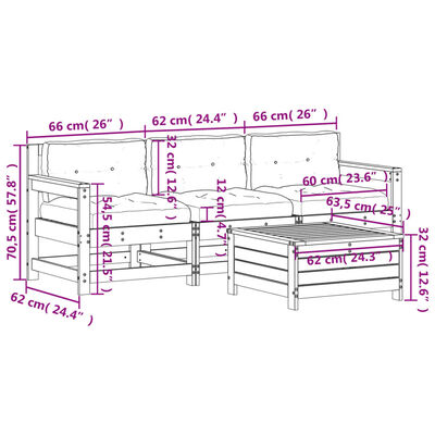 vidaXL 4-tlg. Garten-Lounge-Set mit Kissen Massivholz Douglasie