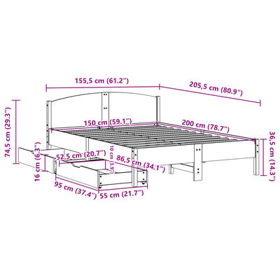 vidaXL Massivholzbett ohne Matratze Weiß 150x200 cm Kiefernholz