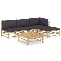 vidaXL 5-tlg. Garten-Lounge-Set mit Dunkelgrauen Kissen Bambus