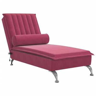 vidaXL Massage-Chaiselongue mit Nackenrolle Weinrot Samt