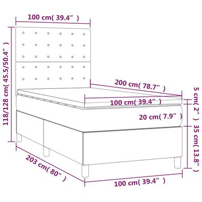 vidaXL Boxspringbett mit Matratze Dunkelgrau 100x200 cm Stoff