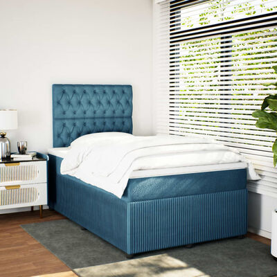 vidaXL Boxspringbett mit Matratze Blau 120x190 cm Samt