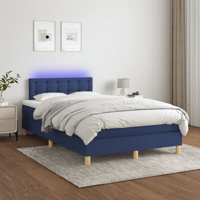 vidaXL Boxspringbett mit Matratze & LED Blau 120x190 cm Stoff