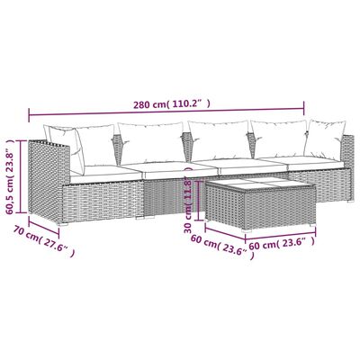 vidaXL 5-tlg. Garten-Lounge-Set mit Kissen Poly Rattan Schwarz