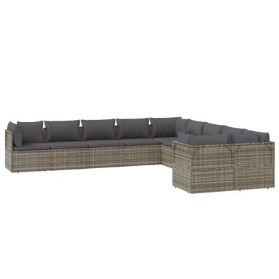 vidaXL 10-tlg. Garten-Lounge-Set mit Kissen Grau Poly Rattan