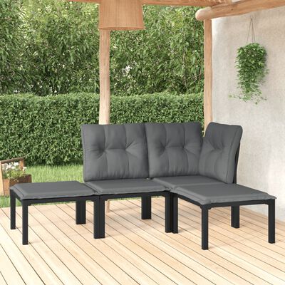 vidaXL 4-tlg. Garten-Lounge-Set Schwarz und Grau Poly Rattan