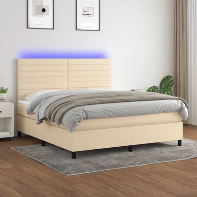 vidaXL Boxspringbett mit Matratze & LED Creme 180x200 cm Stoff