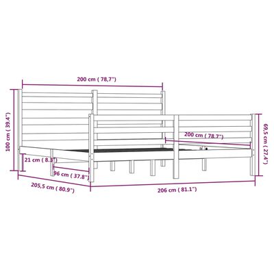 vidaXL Massivholzbett Kiefer 200x200 cm Schwarz