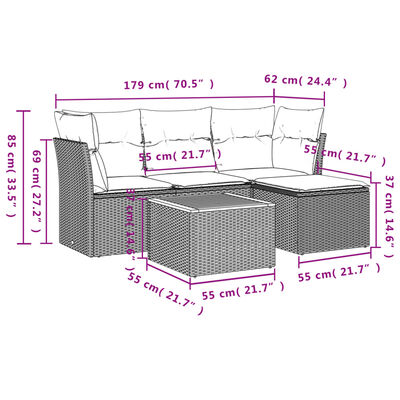 vidaXL 5-tlg. Garten-Sofagarnitur mit Kissen Beige Poly Rattan