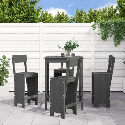 vidaXL 5-tlg. Gartenbar-Set Grau Massivholz Kiefer