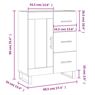 vidaXL Sideboard Schwarz 69,5x34x90 cm Holzwerkstoff