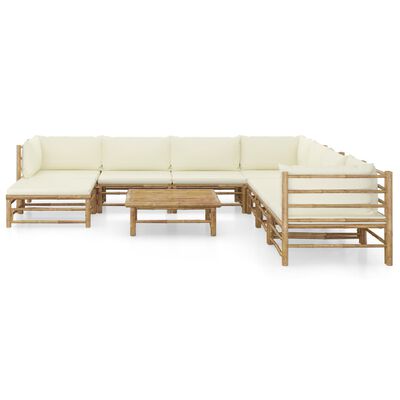 vidaXL 9-tlg. Garten-Lounge-Set mit Cremeweißen Kissen Bambus