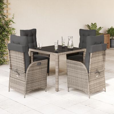 vidaXL 5-tlg. Garten-Essgruppe mit Kissen Grau Poly Rattan