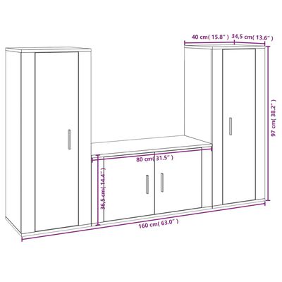 vidaXL 3-tlg. TV-Schrank-Set Räuchereiche Holzwerkstoff