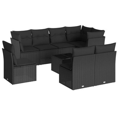 vidaXL 9-tlg. Garten-Sofagarnitur mit Kissen Schwarz Poly Rattan