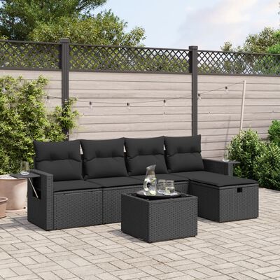 vidaXL 6-tlg. Garten-Sofagarnitur mit Kissen Schwarz Poly Rattan