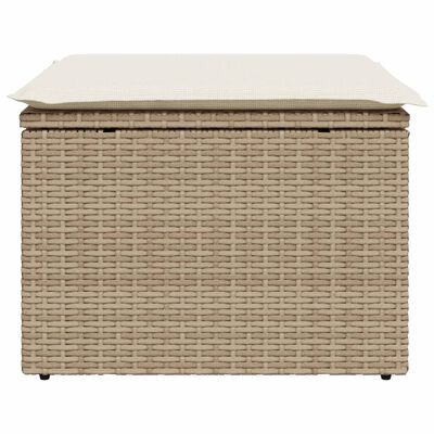 vidaXL Gartenhocker mit Kissen Beige 55x55x37 cm Poly Rattan