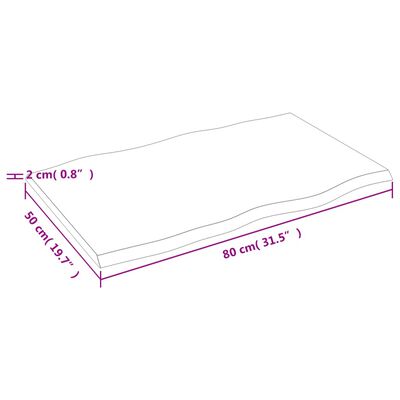 vidaXL Tischplatte 80x50x2 cm Massivholz Eiche Unbehandelt Baumkante