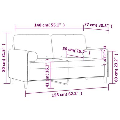 vidaXL 2-Sitzer-Sofa mit Zierkissen Hellgrau 140 cm Samt