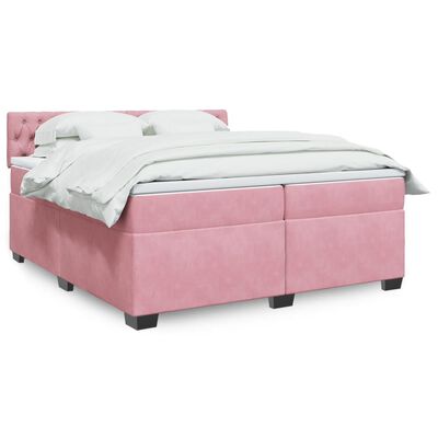 vidaXL Boxspringbett mit Matratze Rosa 200x200 cm Samt