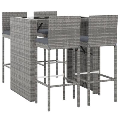 vidaXL 5-tlg. Gartenbar-Set mit Kissen Grau Poly Rattan