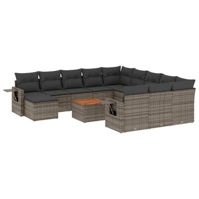 vidaXL 13-tlg. Garten-Sofagarnitur mit Kissen Grau Poly Rattan