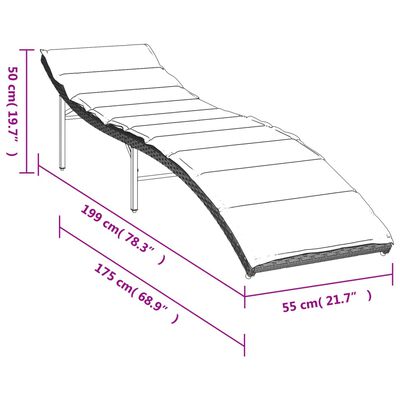 vidaXL Sonnenliege mit Kissen Hellgrau 55x199x50 cm Poly Rattan