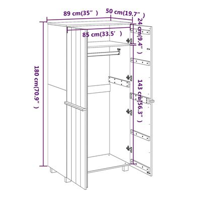 vidaXL Kleiderschrank HAMAR Honigbraun 89x50x180 cm Massivholz Kiefer