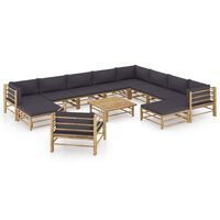 vidaXL 12-tlg. Garten-Lounge-Set mit Dunkelgrauen Kissen Bambus