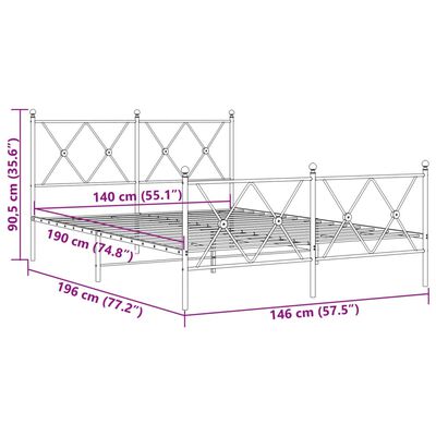 vidaXL Bettgestell mit Kopf- und Fußteil Metall Schwarz 140x190 cm