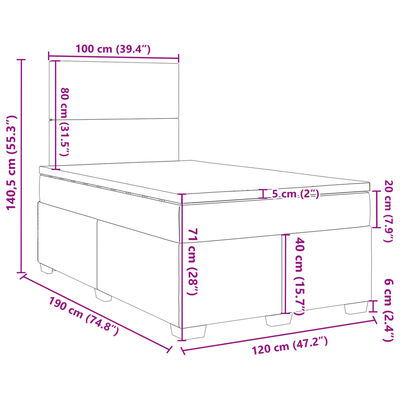 vidaXL Boxspringbett mit Matratze Hellgrau 120x190 cm Samt