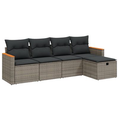 vidaXL 5-tlg. Garten-Sofagarnitur mit Kissen Grau Poly Rattan