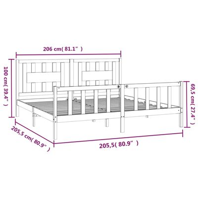 vidaXL Massivholzbett mit Kopfteil Grau Kiefer 200x200 cm