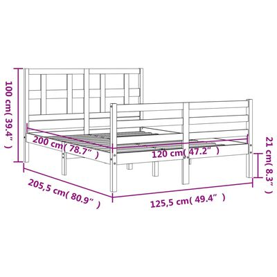 vidaXL Massivholzbett mit Kopfteil Weiß 120x200 cm