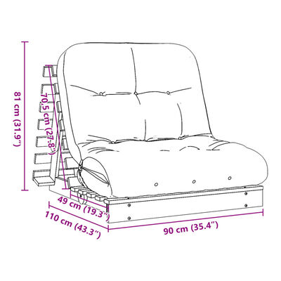 vidaXL Futon Schlafsofa mit Matratze 90x206x11 cm Massivholz Kiefer