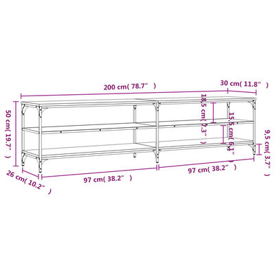 vidaXL TV-Schrank Schwarz 200x30x50 cm Holzwerkstoff und Metall