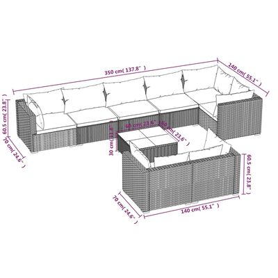 vidaXL 9-tlg. Garten-Lounge-Set mit Kissen Grau Poly Rattan