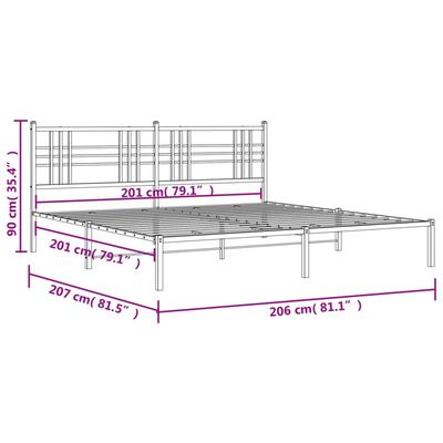 vidaXL Bettgestell mit Kopfteil Metall Schwarz 200x200 cm