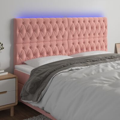 vidaXL LED Kopfteil Rosa 200x7x118/128 cm Samt