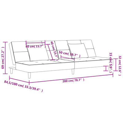 vidaXL Schlafsofa 2-Sitzer mit 2 Kissen Creme Samt