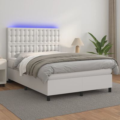 vidaXL Boxspringbett mit Matratze & LED Weiß 140x200 cm Kunstleder