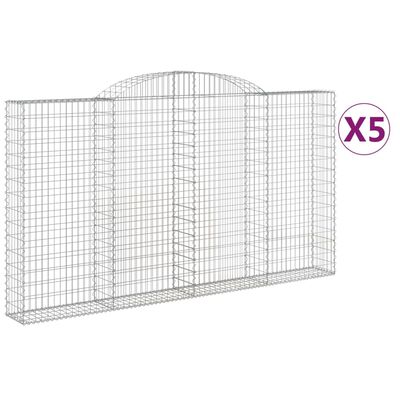 vidaXL Gabionen mit Hochbogen 5 Stk. 300x30x160/180cm Verzinktes Eisen