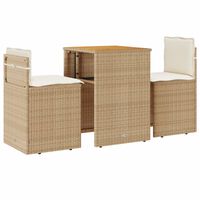 vidaXL 3-tlg. Bistro-Set mit Kissen Beige Poly Rattan